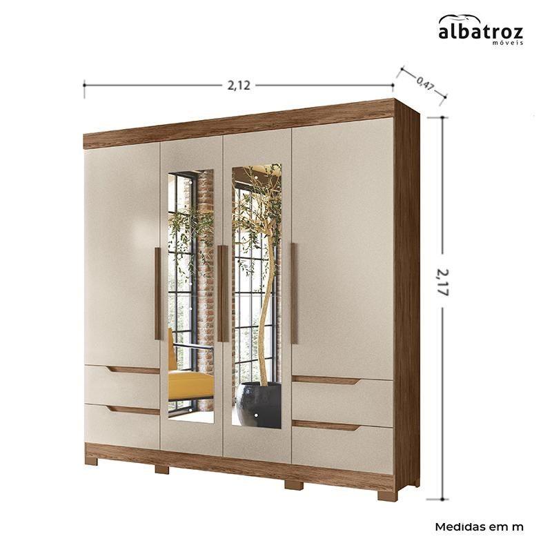 Guarda Roupa Casal Vivacce 4 Portas Avelã/Fendi Metallic com